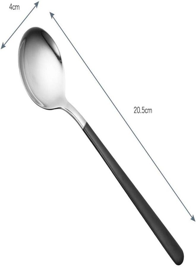 Potency 4 PCS 8 Inches Coffee Spoons, Stirring Spoons, Tea Spoons Long Black Handle, Silver Elliptical Head Teaspoons, Ice Tea Spoons, Long Spoons for Stirring, Espresso Spoons Stainless Steel - Image 4